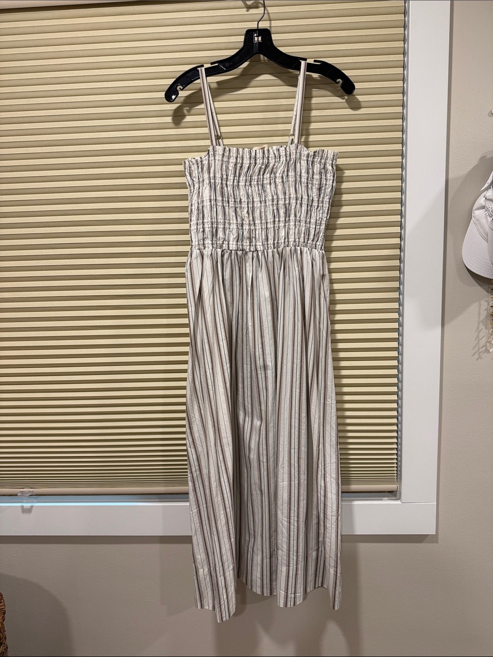 Smocked Striped Maxi Dress in Cream and Tan